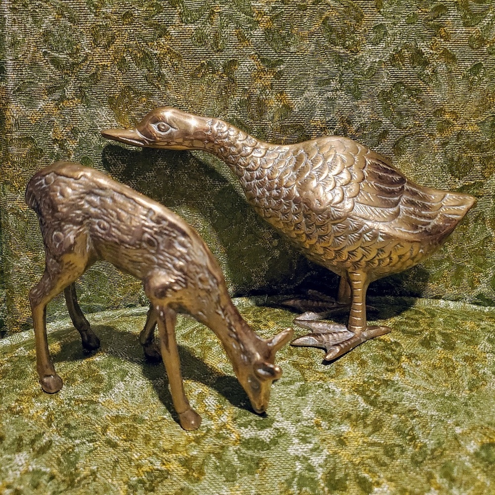 Vintage Brass Goose & Deer Figurines Statues decor